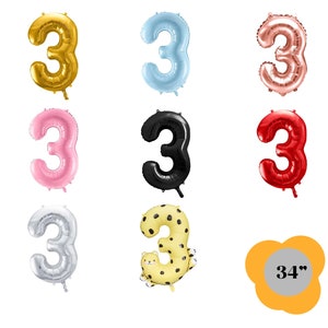 Number 3 Balloon, Jumbo 3rd Birthday Party Decoration, Number 3 Rose Gold, Baby Blue 3,Gold 3 ,3rd Birthday,Cow Print Number Farm Three bday