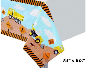 Construction Site Table Cover, Construction Party Theme Tablecloth, Dump Trucks Excavators Birthday, Hard Hat Little Builder Birthday