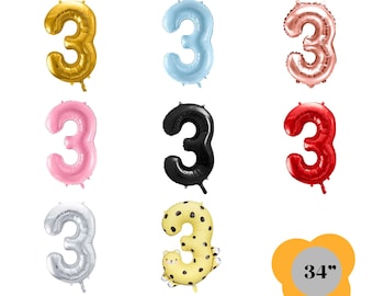 Number 3 Balloon, Jumbo 3rd Birthday Party Decoration, Number 3 Rose Gold, Baby Blue 3,Gold 3 ,3rd Birthday,Cow Print Number Farm Three bday