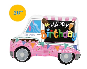 26" Ice Cream Truck Balloon, Ice Cream Birthday Decoration, Summer BBQ Birthday, Happy Birthday Ice Cream Balloon, Pool Party Bday Balloons