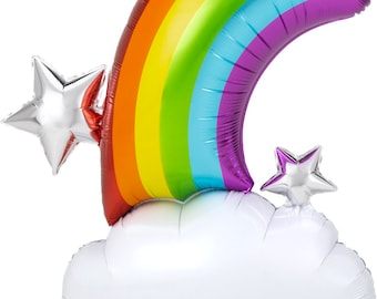 Jumbo Rainbow Balloon with Clouds and Stars, Party Decoration