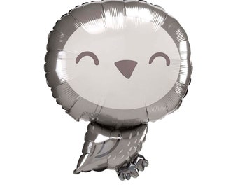 19" Silver Owl Balloon | Owl Decoration | Baby Owl | Woodland Decoration | Birthday Owl | Winter Snow Owl | Winter Wonderland |Silver Owl