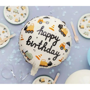 Construction Truck Balloon 18&quot;, Round Truck Balloon, Little Builder Birthday Party, Construction Party Theme, Dump Truck Construction Cones