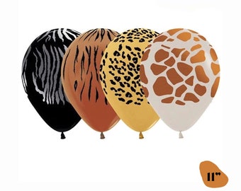 11" Wild One Balloons, Animal Print Balloons, Safari Theme Party, Zoo Animal Latex Balloons, Giraffe, Tiger, Zebra, Leopard,Born to be Wild