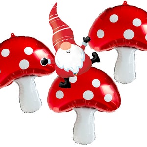 Garden Gnome Balloon Set, Mushroom Balloon, Enchanted Garden Party, Magic Garden Party, Fairy Garden Party, Gnome Decor, Mushroom Decoration