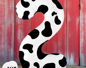 40" Giant Cow Print Number Balloons 1, 2, 3, 4, 5, 6, 7, 8, 9, 0, Farm Balloons