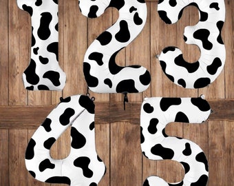 Cow Print Number Balloons, Farm Birthday Decorations, Barnyard Party Theme, Western Party Decorations, Number Balloons 1,2,3,4,5,6,7,8,9,0