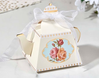 Teapot Favor Boxes, Floral Tea Party Decorations, Set of 6