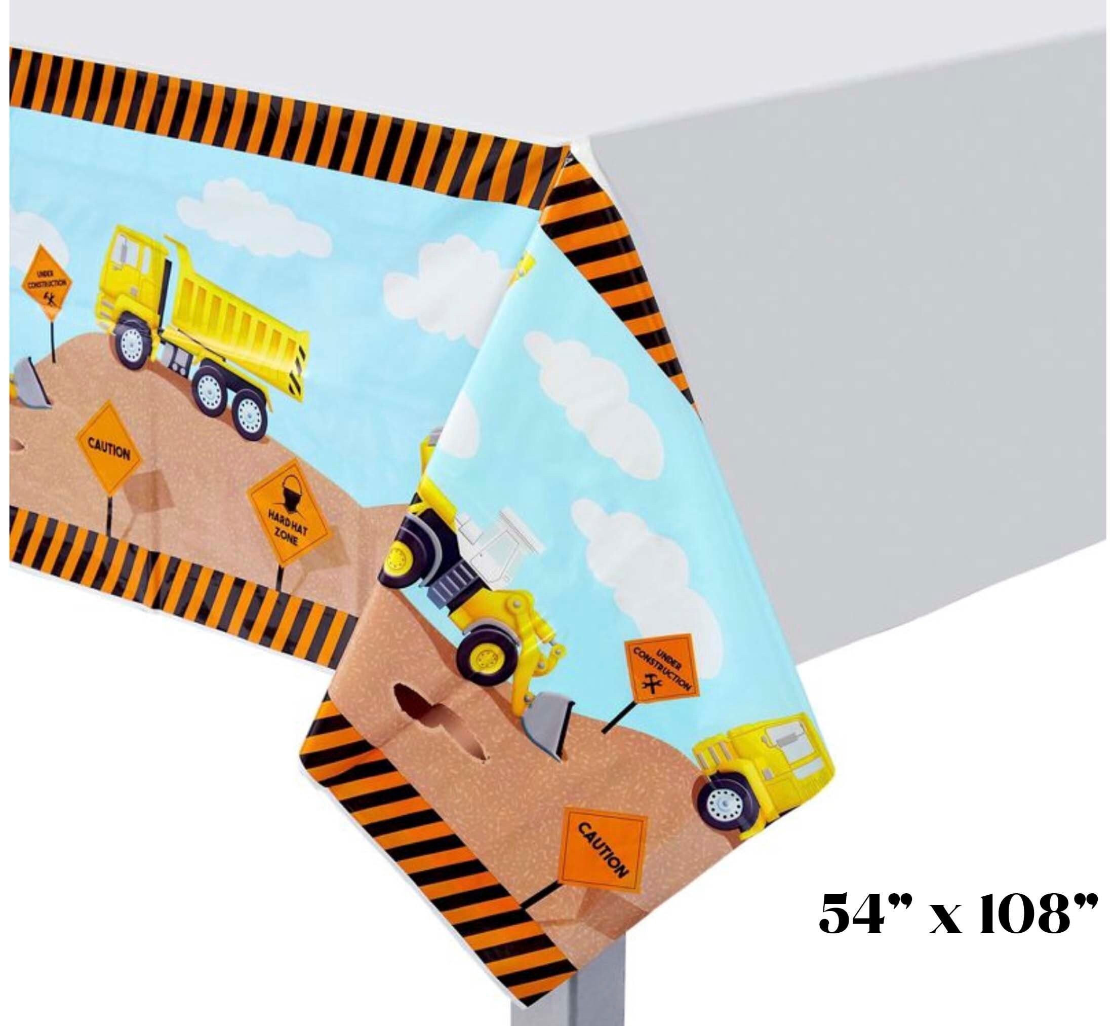 Construction Party Table Cover Construction Party Theme Tablecloth Dump Trucks Excavators Dig Site Trucks Little Builder