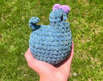 blue pixel video game chicken crochet plushie