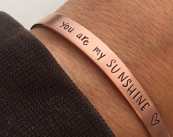 You are my Sunshine Bracelet - Copper Cuff Bracelet - Sunshine bracelet - Stacking Bracelet - Hand Stamped Cuff