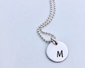 Personalized Gift - Initial Necklace for Her - Dainty Disk Necklace - Custom Initial - Mother 39 s Necklace - Minimalist Gift - Silver Disc