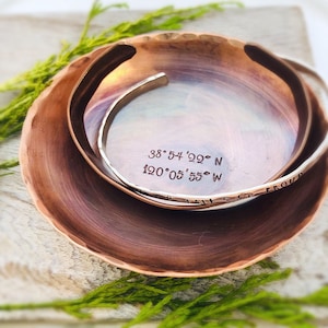 Personalized Coordinates Gift for Men, Couples Gift, copper ring dish, custom ring holder, Graduation Gift, Custom location coordinates