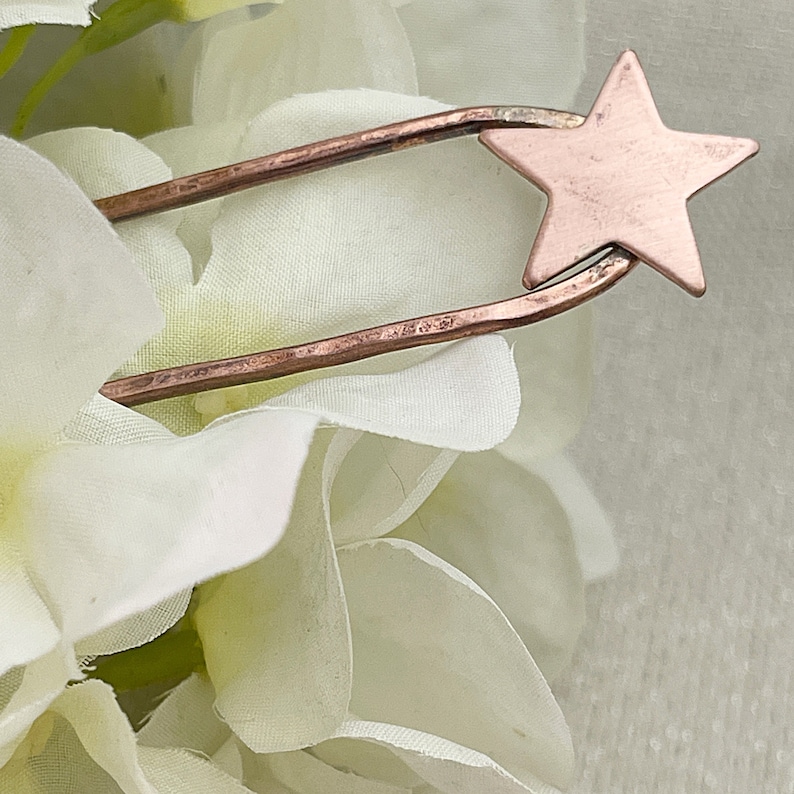 Star Hair Fork, Smaller size Metal U Pin for Hair, Hammered Hair Stick, Copper Star Hair Boho Accessories image 2