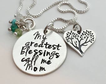 Personalized Gift for Mom - Family Tree Necklace - Hand Stamped - Personalized Necklace - Grandma Gift - Birthstone Necklace - Christmas Mom