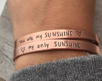You are my Sunshine, my only Sunshine Bracelet Set - mother daughter jewelry - Copper Cuff Bracelet - Sunshine bracelet - Stacking Bracelet