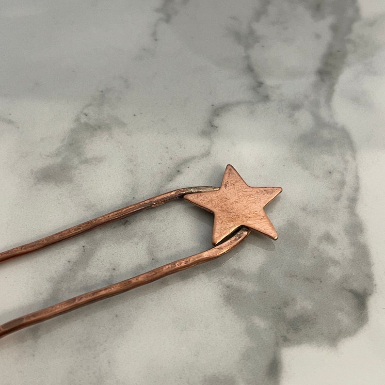 Star Hair Fork, Smaller size Metal U Pin for Hair, Hammered Hair Stick, Copper Star Hair Boho Accessories image 5