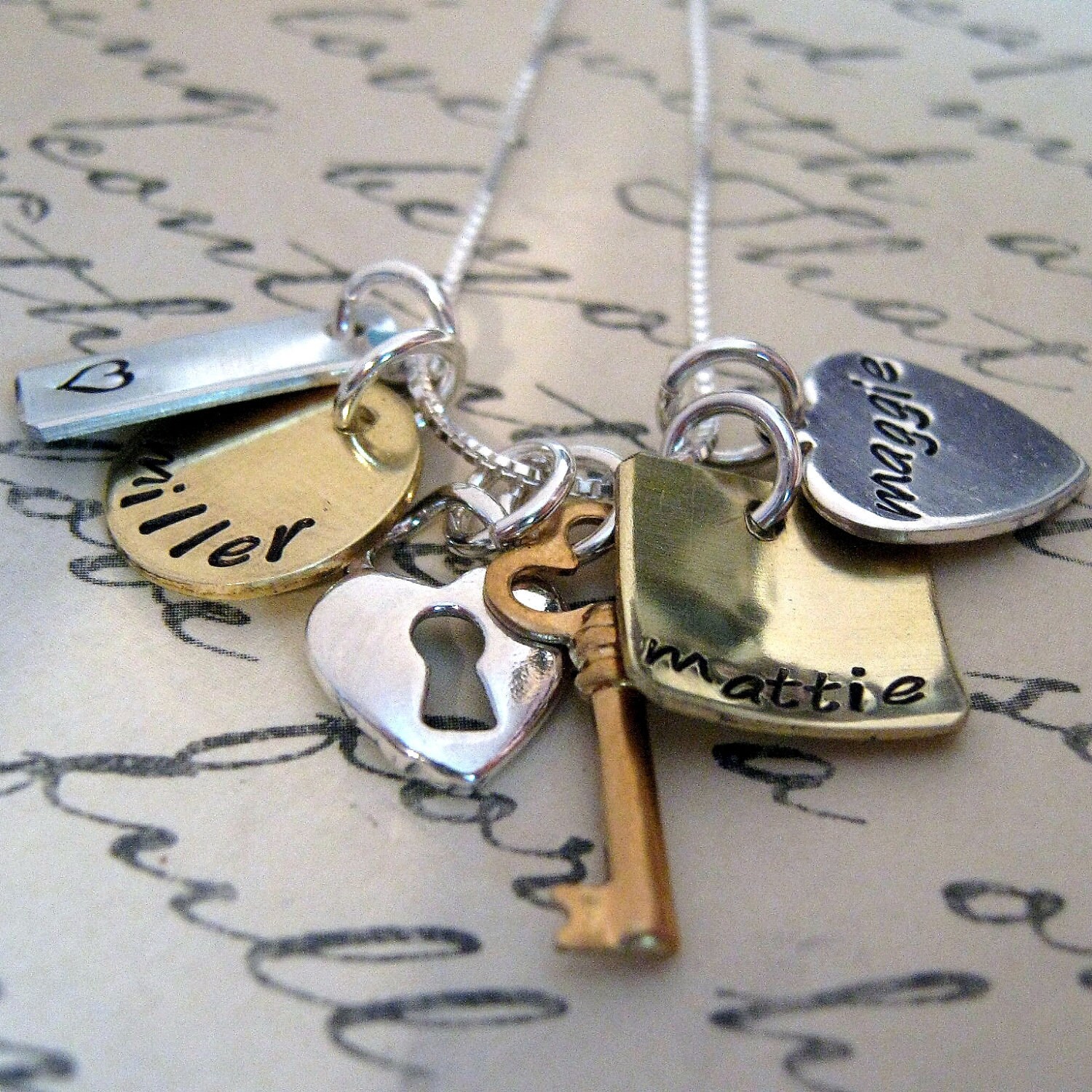 Hand Stamped Charm Necklace Pieces of Me Personalized Etsy