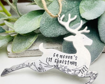 Personalized Ornament, Baby's 1st Christmas Ornament,  Personalized Gifts, Newborn Gift, New Baby Gift, Reindeer Ornament
