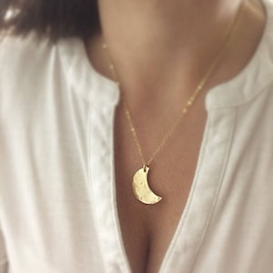 Gold Moon Necklace - Brass and Gold Filled - Simple Gold Necklace - Big Moon Necklace - Crescent Moon - Moon Phases - Lunar Necklace