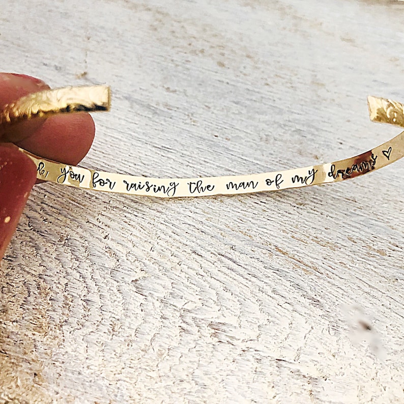 Mother of the Groom Gift Mother of Groom Bracelet Hidden Message Bracelet, Thank you for raising the man of my dreams, Gold filled image 3