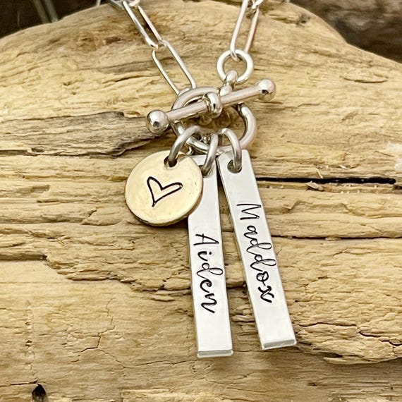 Name Necklace, Mom Gift Idea for Mother’s Day, Charm Necklace for Grandma, Multiple Names,  sterling silver paperclip chain toggle