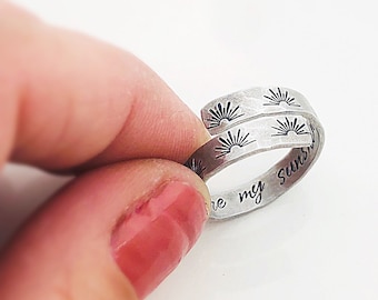 Adjustable Ring, Hidden Message Ring, You are my sunshine, Encouragement Gift for Friend -  Aluminum Ring - Sunshine Ring
