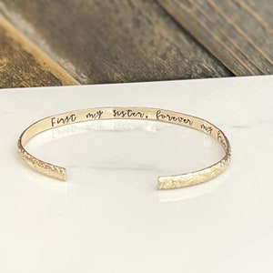 Sister Gift Cuff Bracelet with hidden message, First my sister, forever my friend , Gift for sister Wedding Birthday, Sister Bracelets