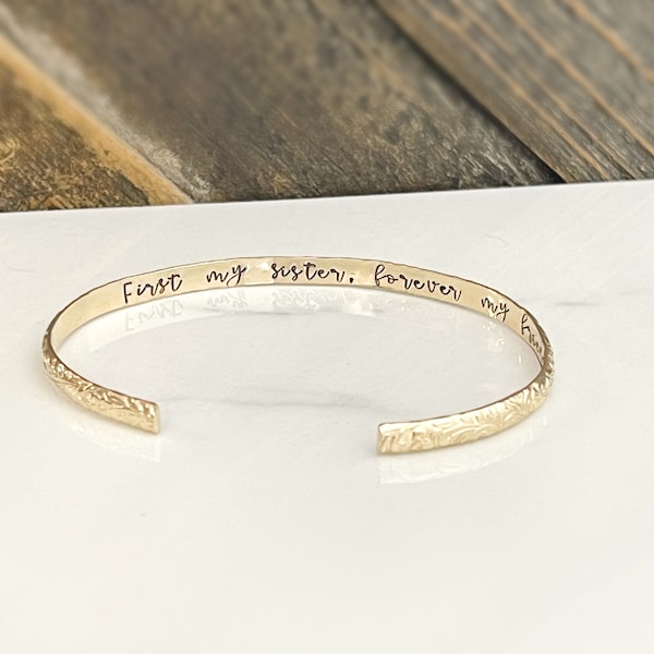 Sister Gift, Floral Sterling Silver or Gold Filled Cuff Bracelet, Gift for sister on wedding day,