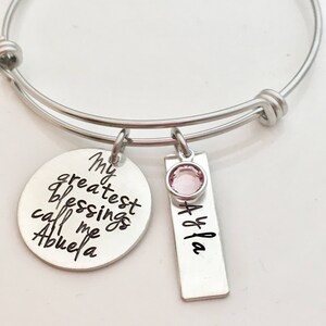 Abuela Gift - My Blessings Adjustable Bracelet - Hand Stamped Jewelry - Personalized Bangle Bracelet - Abuela Bracelet