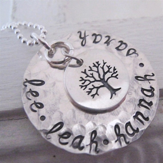Family Tree Hand Stamped Necklace Grandmothers Necklace