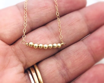 Gold Bead Bar Necklace - Delicate Bead Necklace - Gift for Her Birthday - Dainty Gold or Silver Layering Necklace - November Birthday