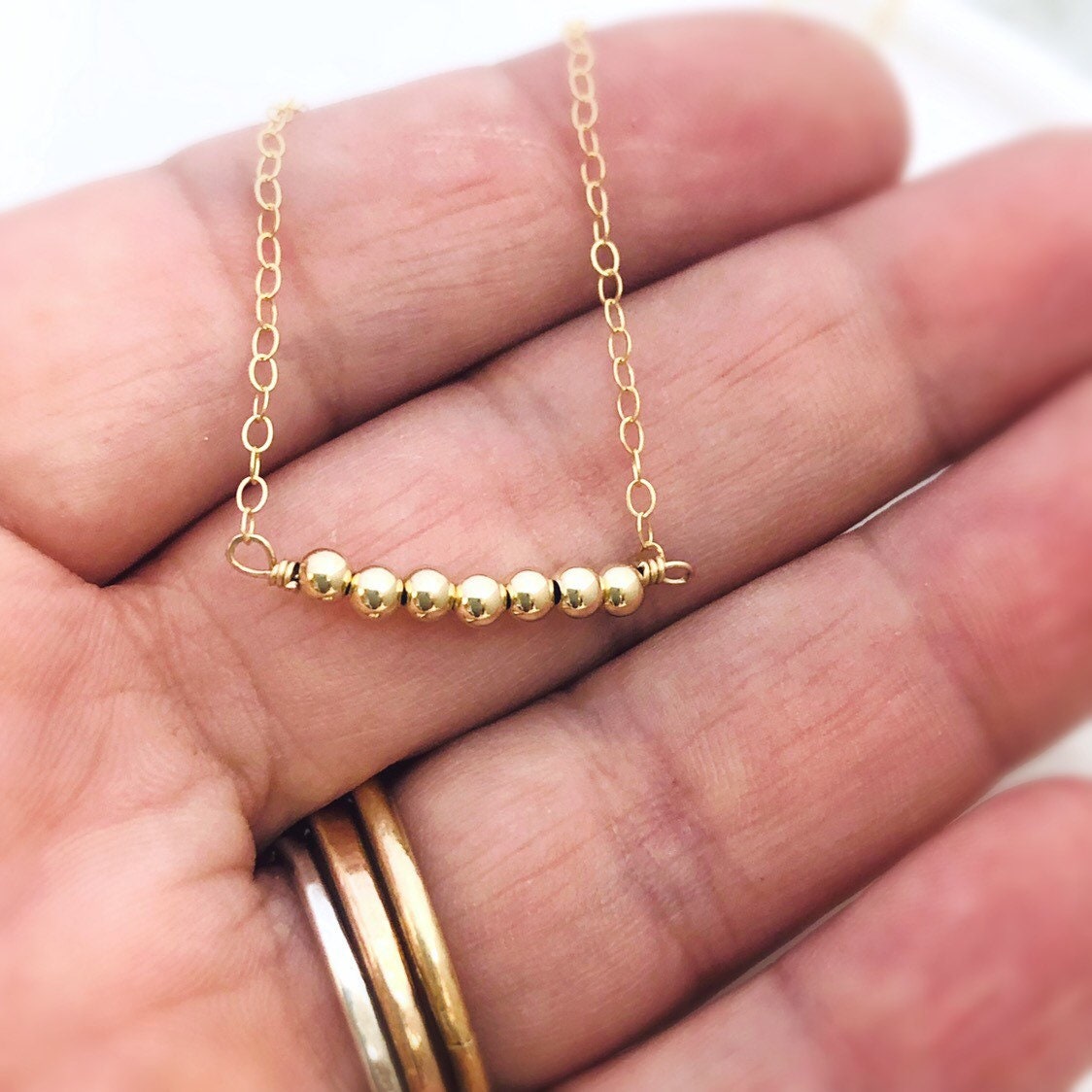Gold Necklace with Sterling Silver Beads; Minimal Gold Necklace; Dainty Gold Necklace; Delicate Layering Gold Necklace;