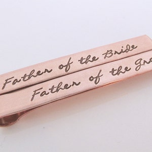 Copper Father of the Bride Gift - Father of the Groom Tie Clip -  Script Tie Clips - Wedding Party Gifts - Tie Bar for Dad from Bride