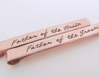 Copper Father of the Bride Gift - Father of the Groom Tie Clip -  Script Tie Clips - Wedding Party Gifts - Tie Bar for Dad from Bride