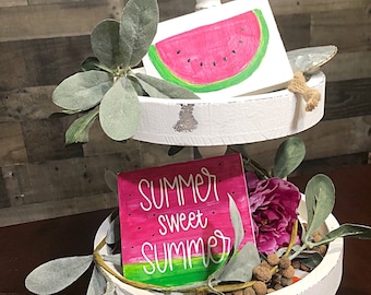 Watermelon Tiered Tray Decor - Summer mini sign - Farmhouse Decor - Farmhouse Summer Signs - Shelf Sitter - watermelon Decor