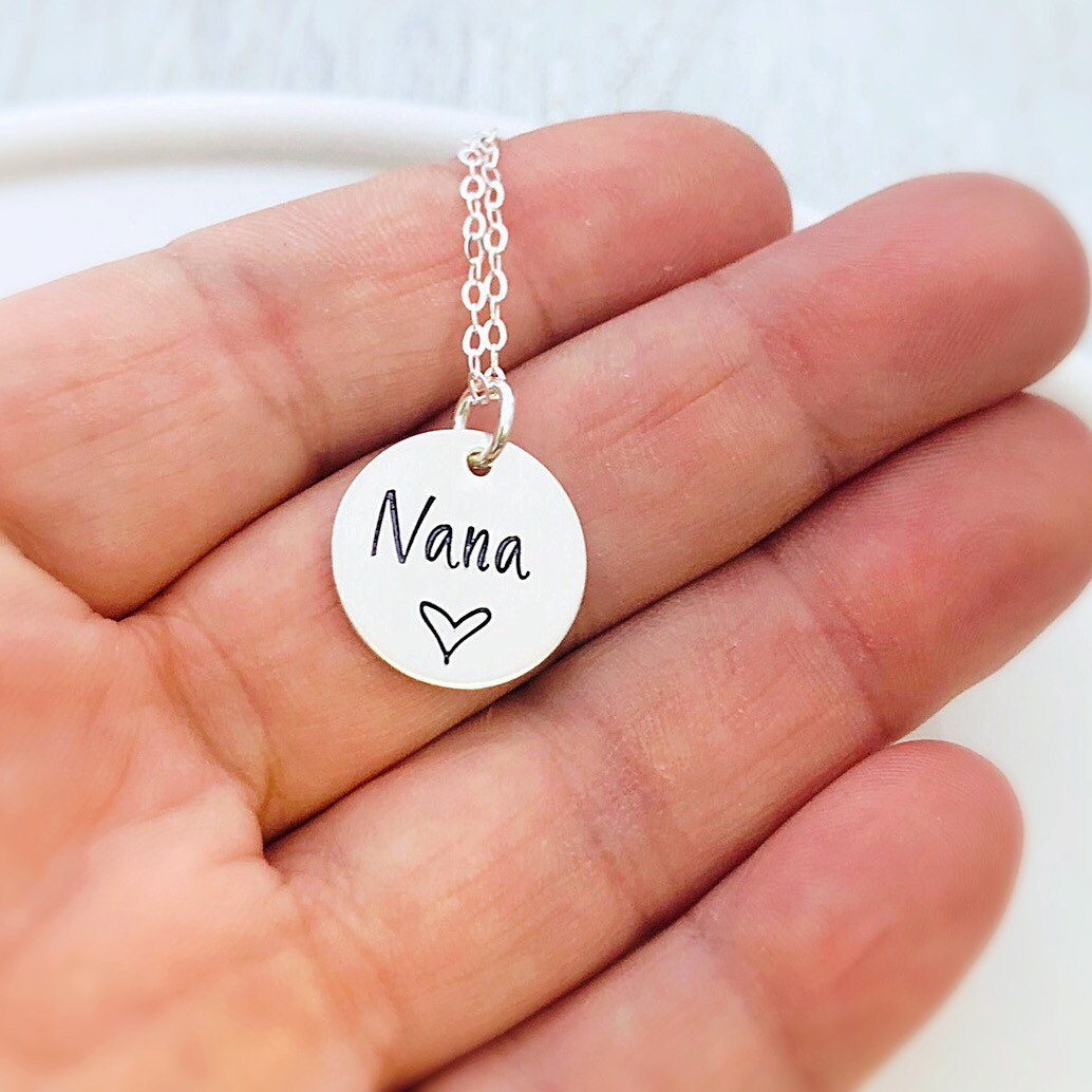 Nana Necklace Mother s Day Gift for Nana Name Necklace Dainty Necklace Gift for Mom Sterling Silver Disk Necklace Etsy