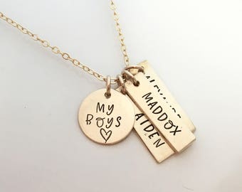 Custom Charm Necklace - personalized necklace - mothers necklace - Gift for Mom of Boys - Gold Filled Mommy Necklace - Gold Mom Necklace