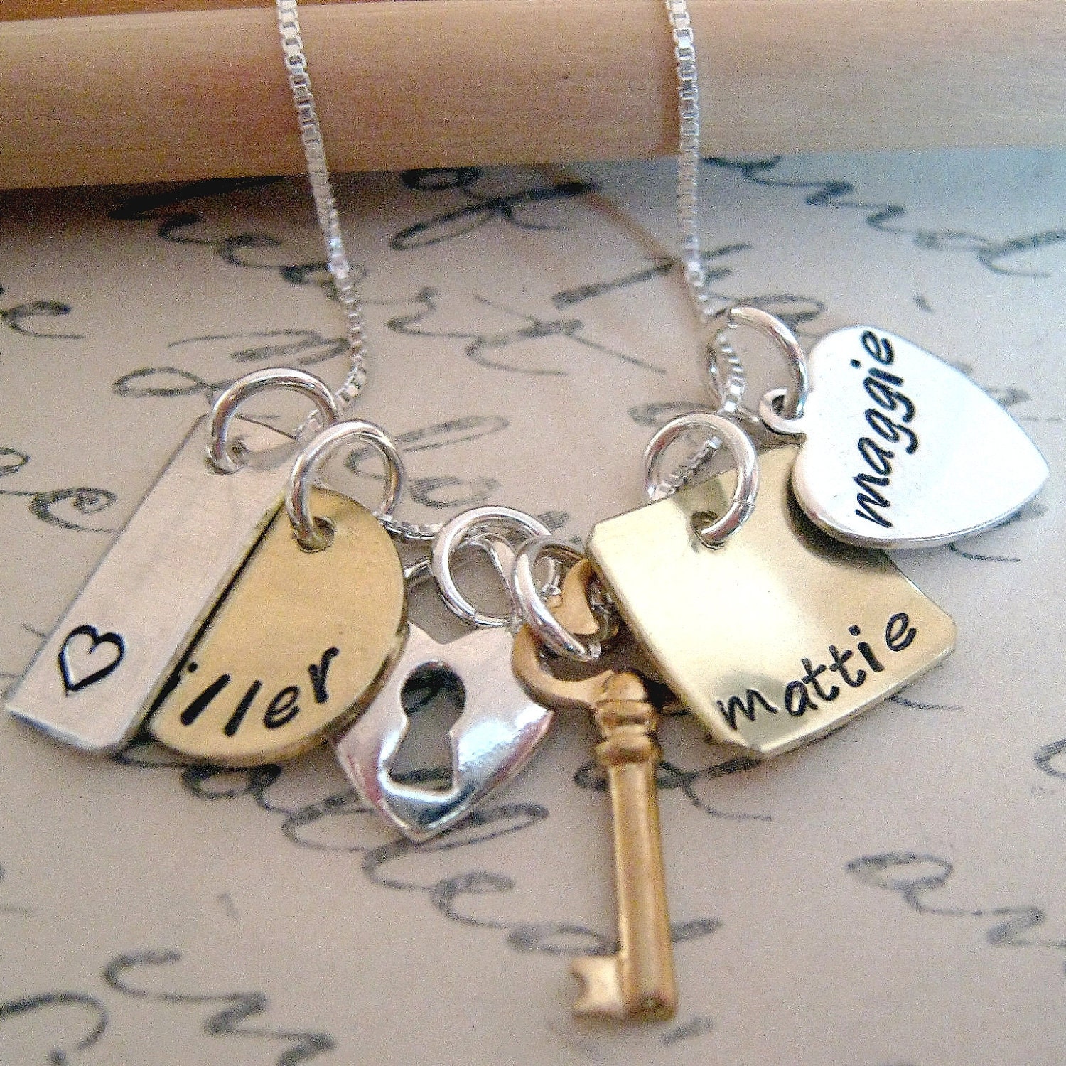 Hand Stamped Charm Necklace Pieces of Me Personalized Etsy