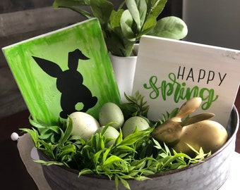 Spring Tiered Tray Decor - Farmhouse Style Easter Signs - Bunny Sign - Spring Mantel Decor - Shelf Sitter