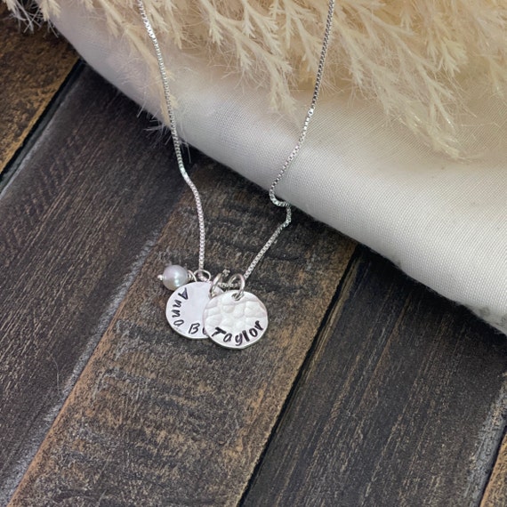Mom Necklace Personalized Gift Hammered Disk Name Necklace