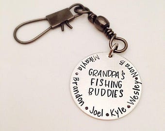 Personalized Gift for Grandpa - Grandfather gift - Fishing Buddies - Personalized Keychain for Dad, Christmas Gift