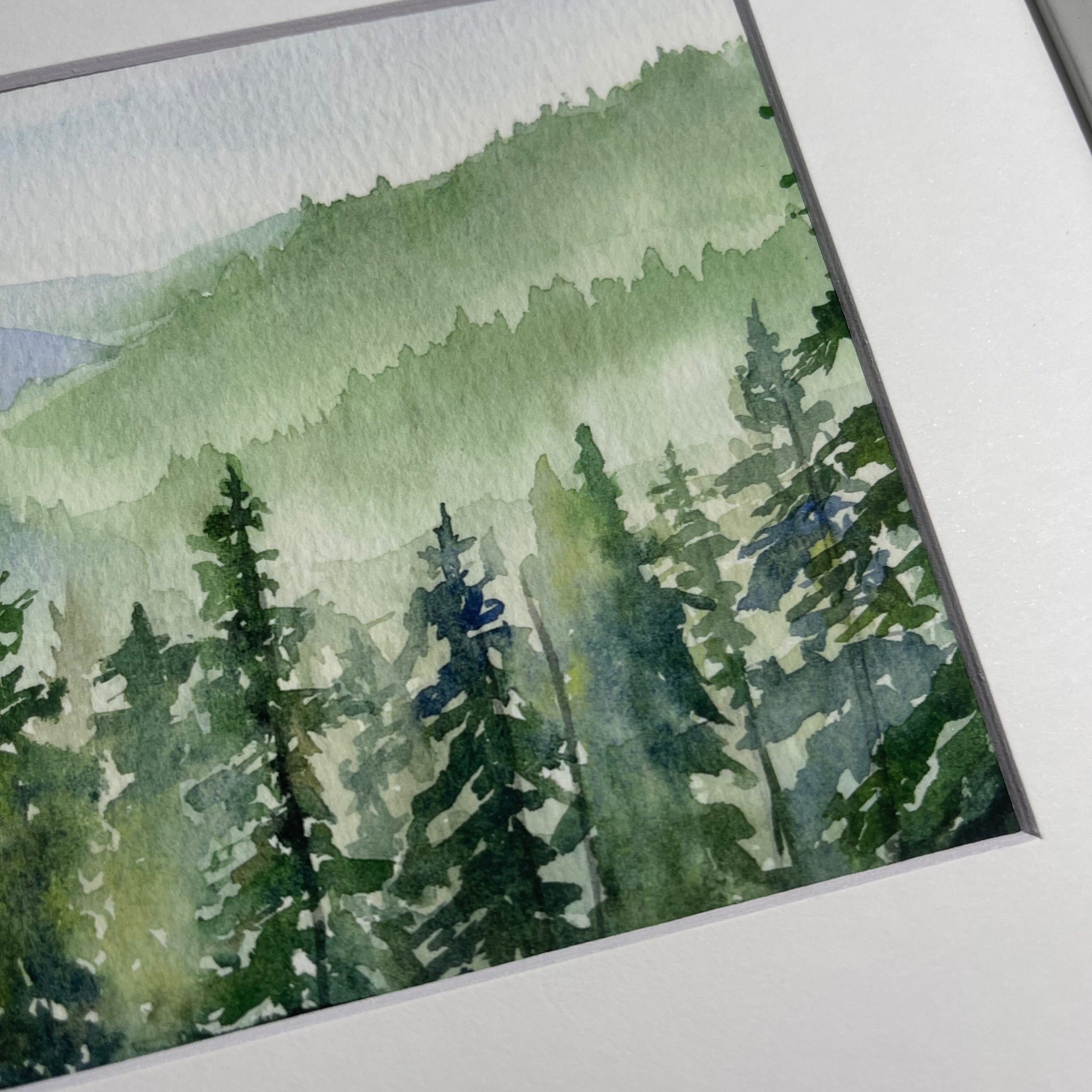 Mountain Art Pine Tree Print Watercolor Painting Print - Etsy