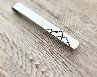 Mountain Tie Bar - Tie Clip - Hand Stamped Tie Clip - Graduation Gift for him - Gift for boyfriend - Groomsmen Tie Bar Outdoor Enthusiast