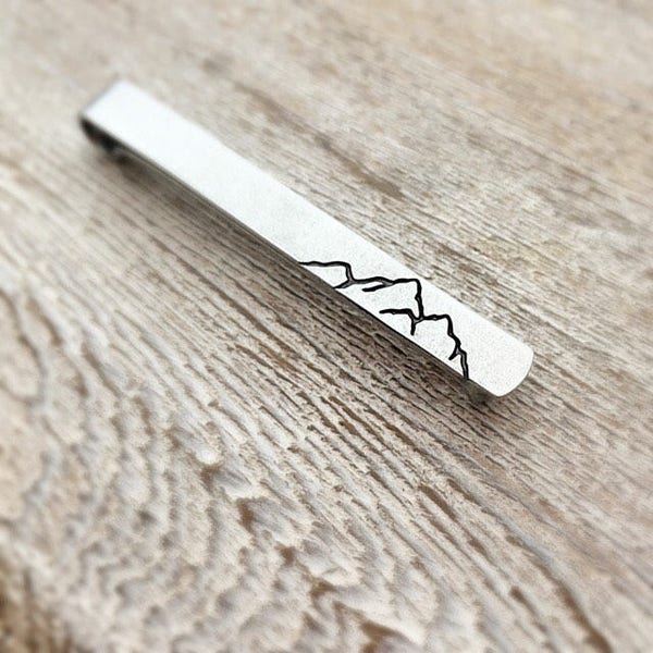 Mountain Tie Bar - Tie Clip - Hand Stamped Tie Clip - Graduation Gift for him - Gift for boyfriend - Groomsmen Tie Bar Outdoor Enthusiast