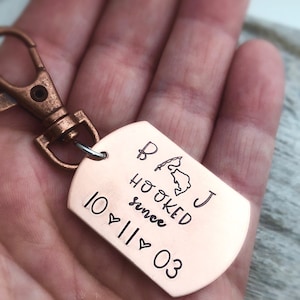 Valentine&#39;s Day Gift for Him - Hooked - Fishing Keychain - Personalized Key chain - Anniversary Gift for Boyfriend - 7th Anniversary