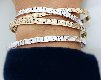 Mom Gift, Name Bracelet for Mom Grandma Mimi,  Personalized Bracelet, Hand Stamped Jewelry for Her