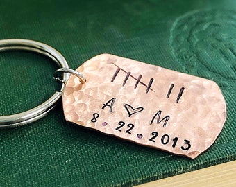 7 year anniversary gift - Gift for Husband - Copper Anniversary Gift - Custom  Keychain -  Personalized Gift for Him - Tally Marks