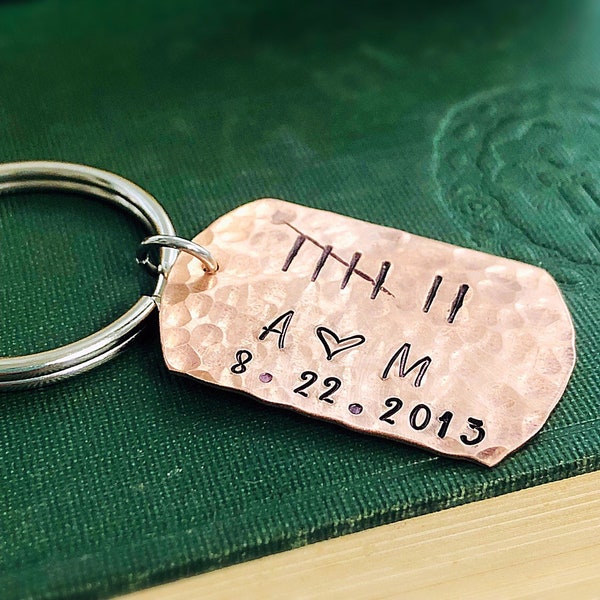 7 year anniversary gift - Gift for Husband - Copper Anniversary Gift - Custom  Keychain -  Personalized Gift for Him - Tally Marks