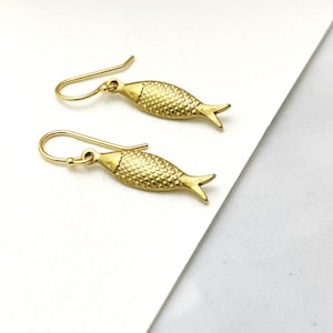 Sardine Fish Earrings, Gold Earrings - Fish Charm Earengs, 21st birthday gift for hee